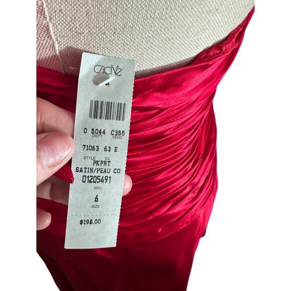 Cache Women's Red 100% Silk Satin Halter Neckline Tie Back Midi Dress Size 6 - Picture 6 of 11